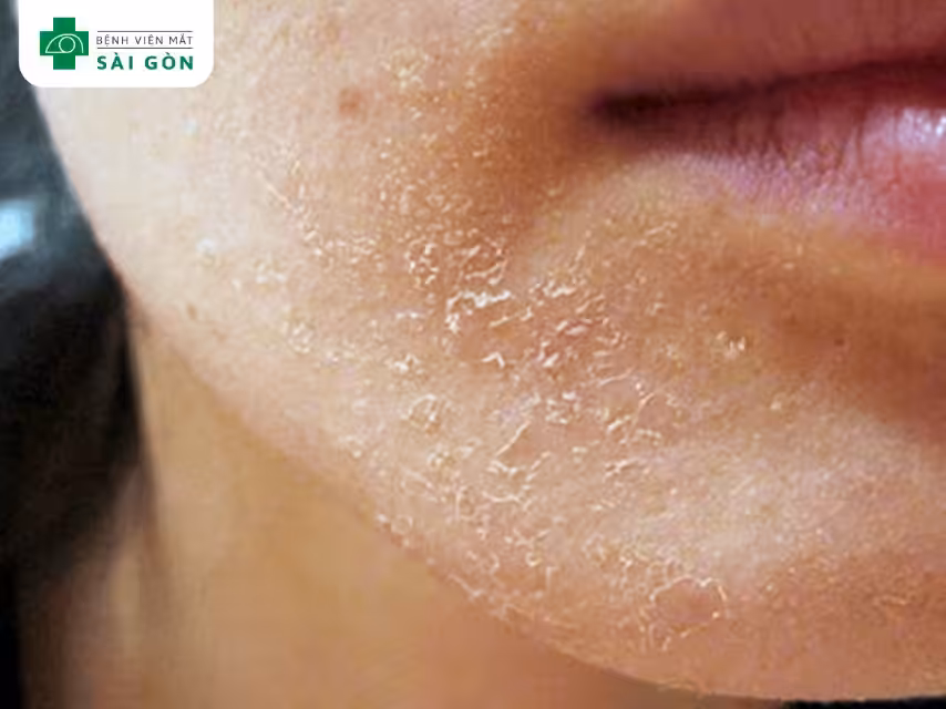 Da khô ở mắt, trán và khóe miệng