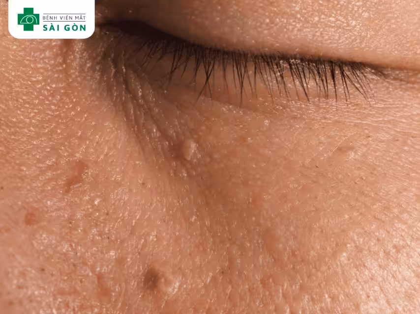 Mụn thịt xuất hiện ở mí mắt