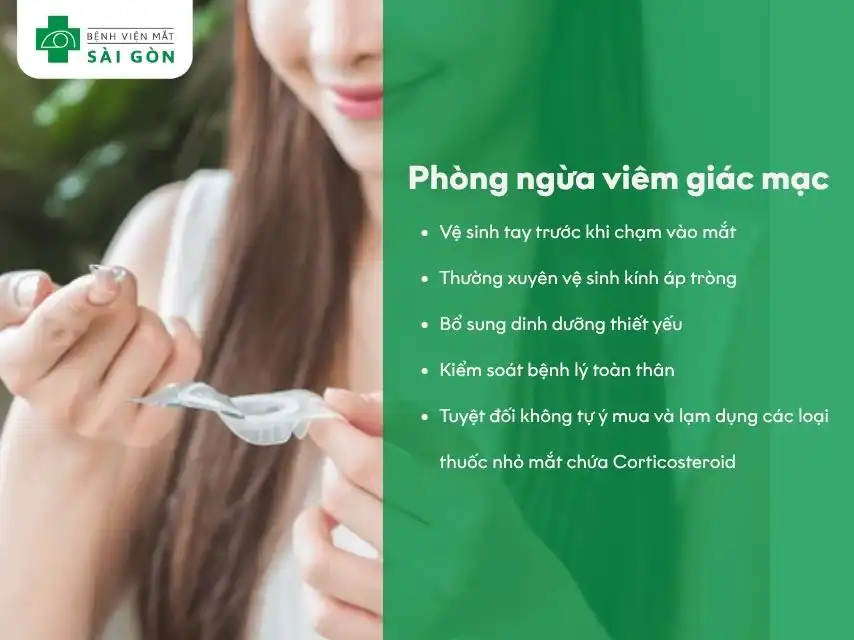 Phòng ngừa viêm giác mạc đối với người đeo kính áp tròng.