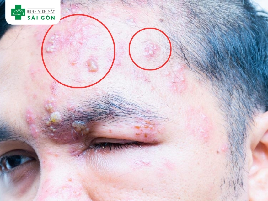 Zona mắt xuất hiện các triệu chứng dưới da sau giai đoạn đầu